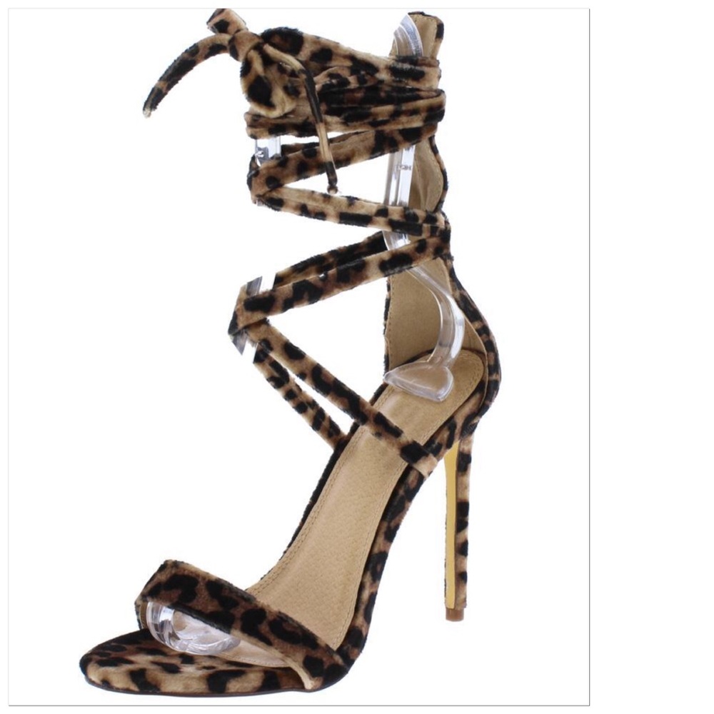 🆕Irina Leopard Open Toe Ankle Wrap Tie-up Strappy Sandal